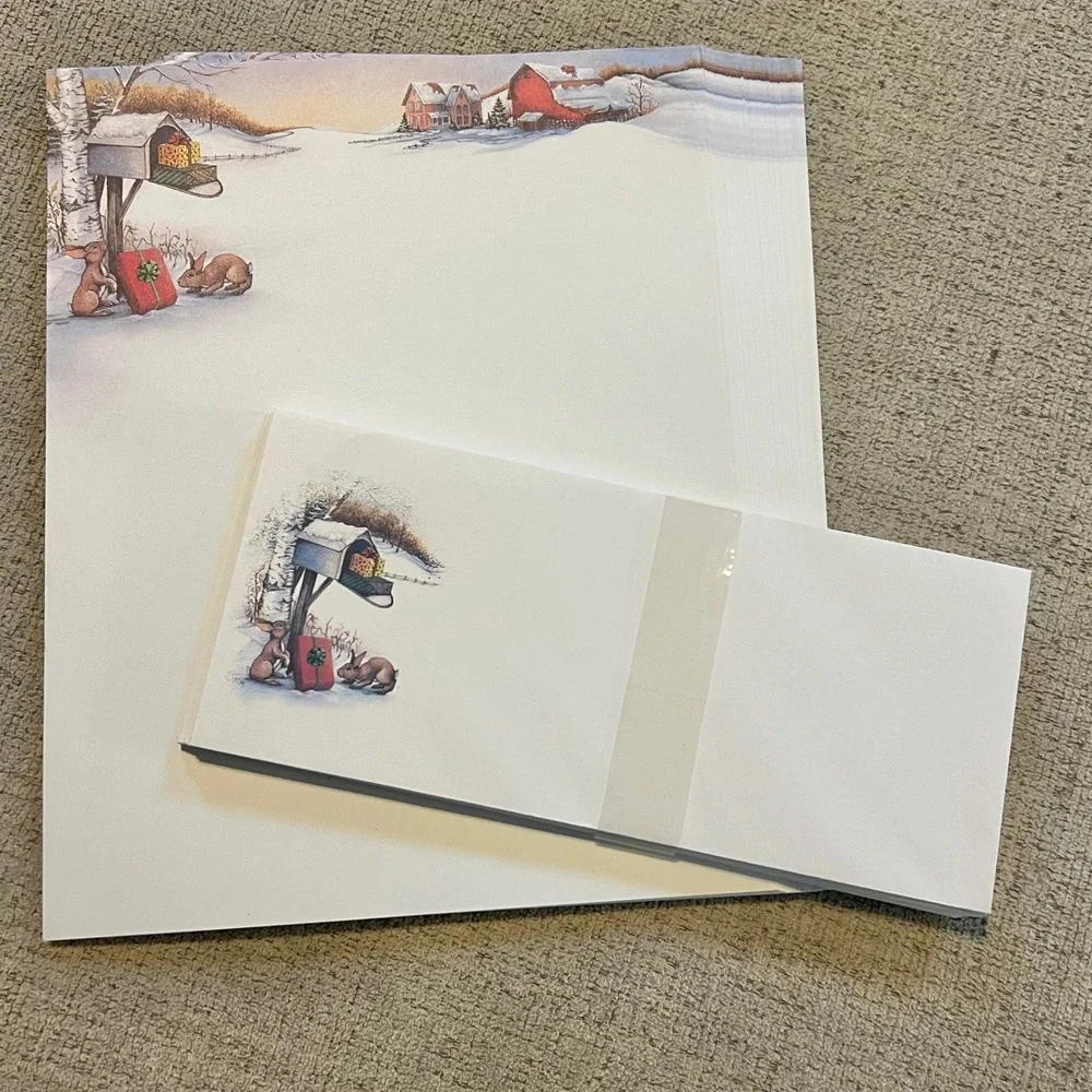 Vtg Christmas Stationery Lot Snowman Winter Paper Envelopes Hallmark Regal Mills